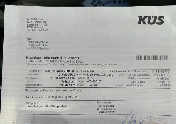 Opel Vivaro cena 38900 przebieg: 155364, rok produkcji 2009 z Jutrosin małe 436